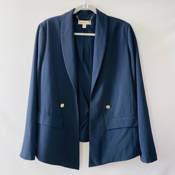 Michael Kors Womens Navy Blue Shawl Style Lapel Double Breasted Blazer Size 12 - Picture 1 of 10